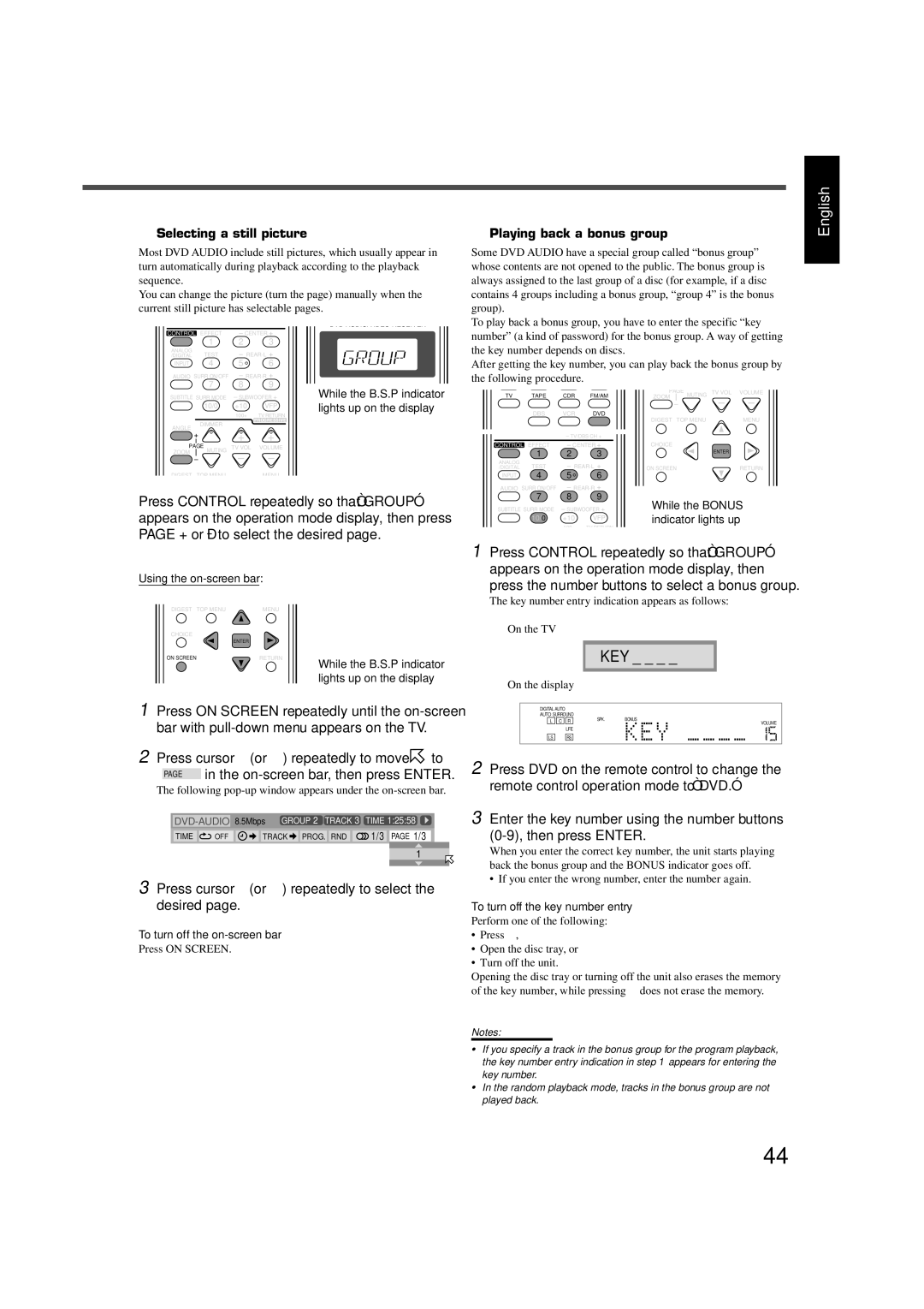 JVC RX-DV5SL manual Press cursor ∞ or 5 repeatedly to select the desired, Press the number buttons to select a bonus group 