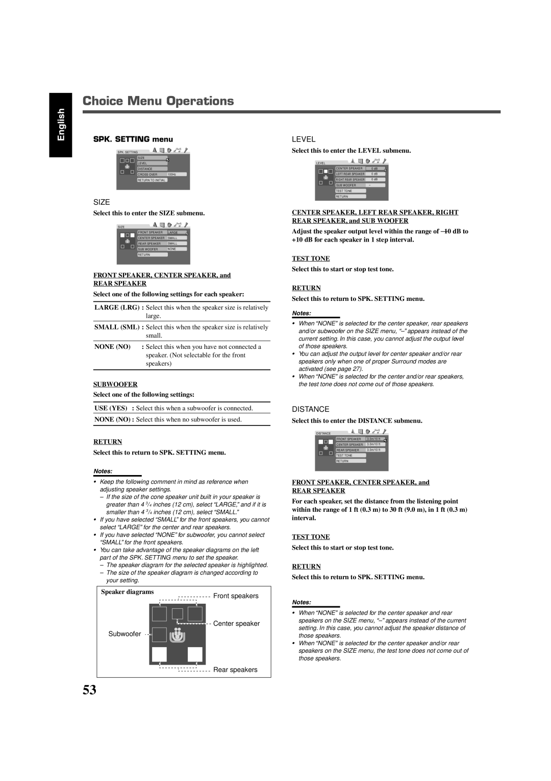 JVC RX-DV5SL manual SPK. Setting menu 