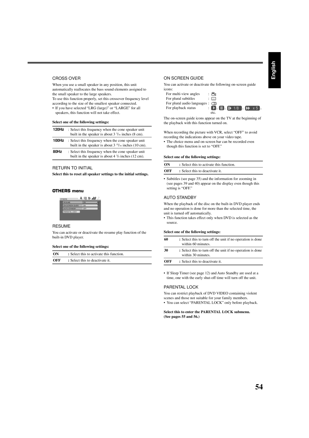 JVC RX-DV5SL manual Others menu, Select this to deactivate it 