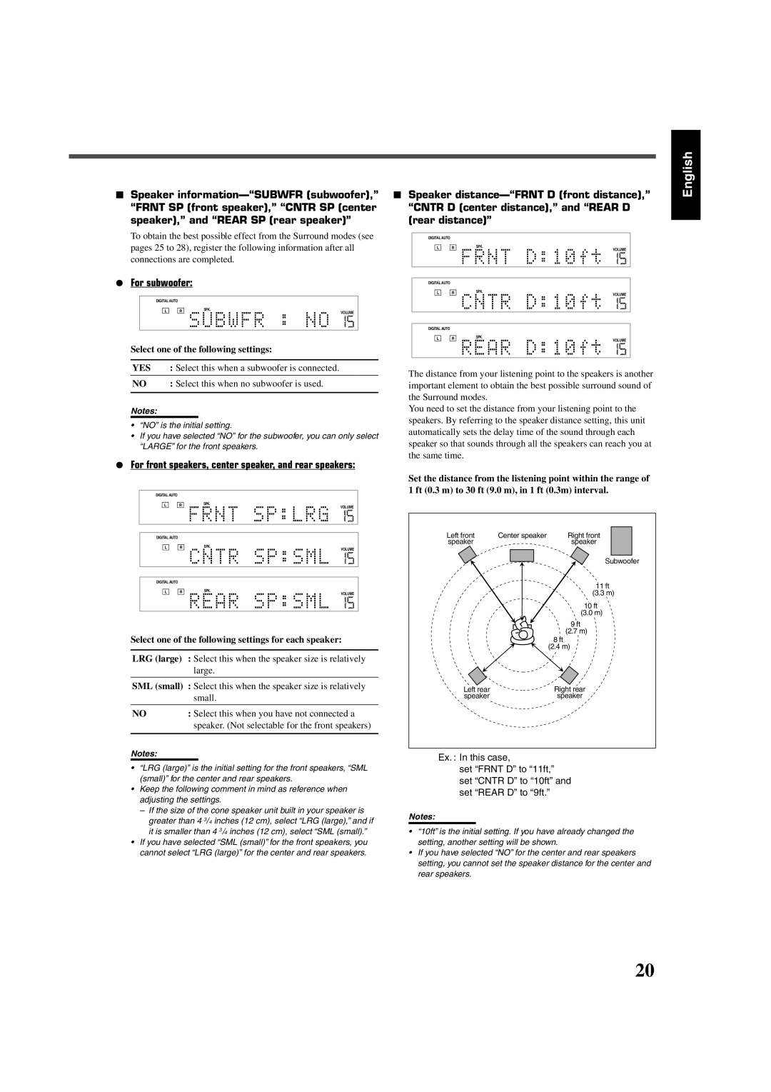JVC RX-DV5SL manual English, ¶For subwoofer 