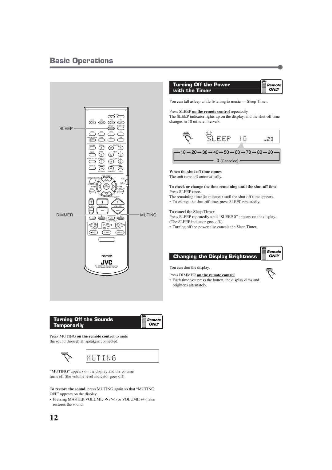 JVC RX-E100RSL manual Basic Operations, Turning Off the Power, With the Timer 