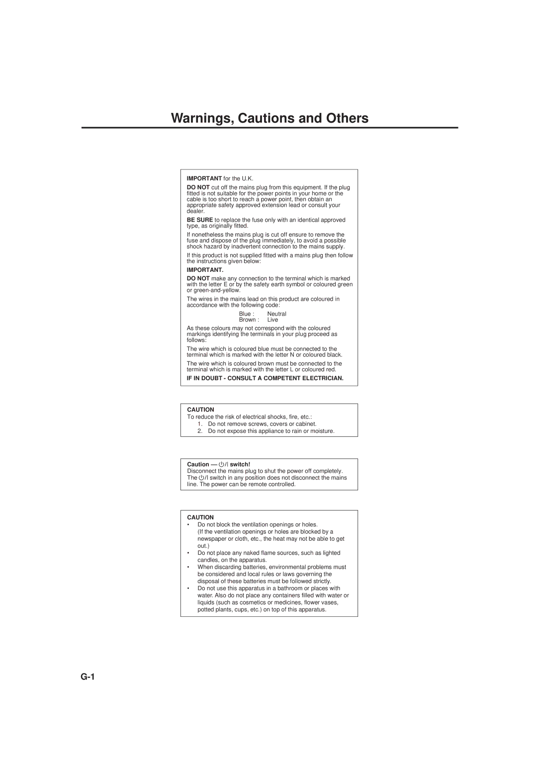 JVC RX-E100RSL manual If in Doubt Consult a Competent Electrician 