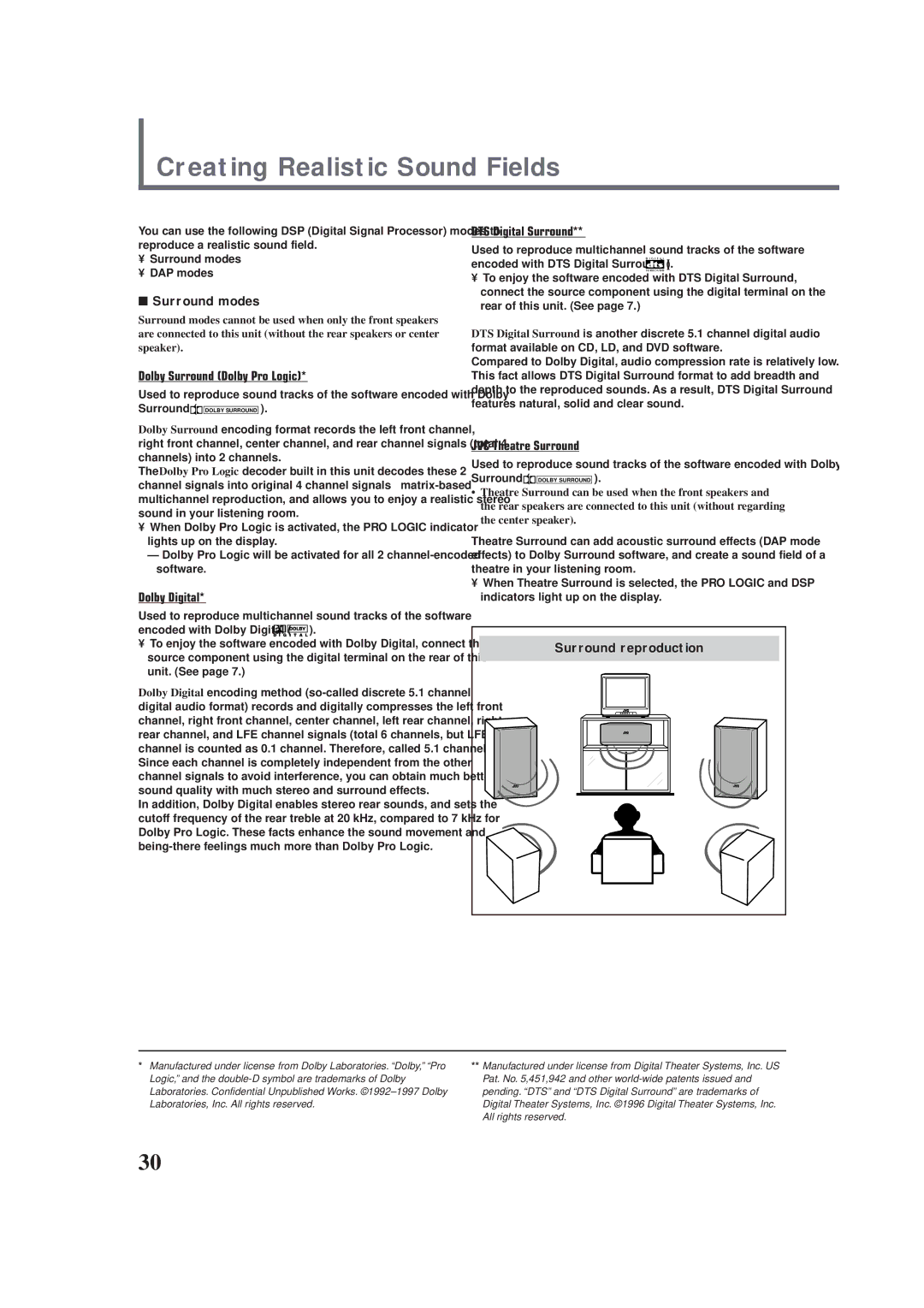 JVC RX-E100RSL manual Creating Realistic Sound Fields 