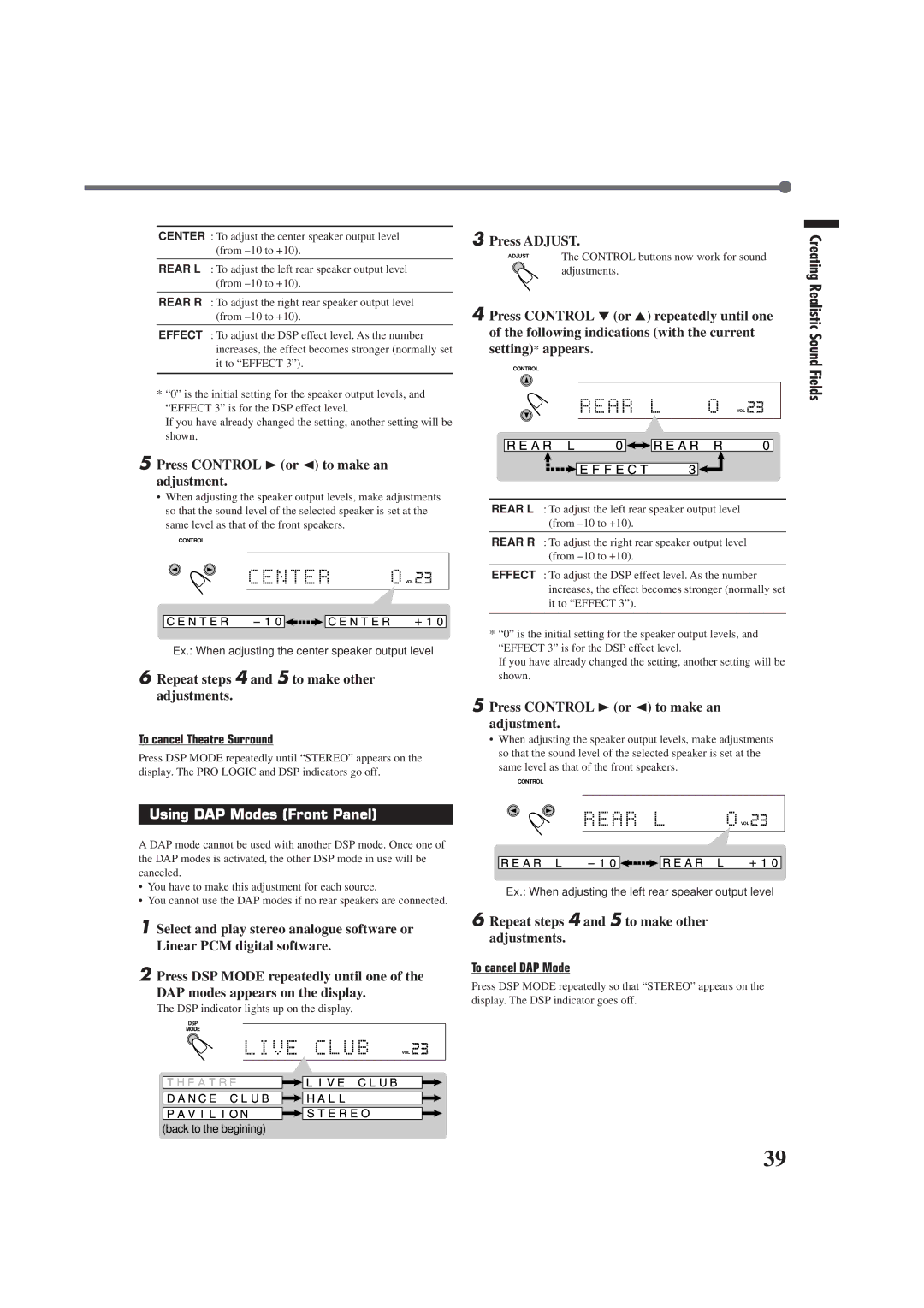 JVC RX-E100RSL manual Press Control 3or 2 to make an adjustment, Repeat steps 4 and 5 to make other adjustments 