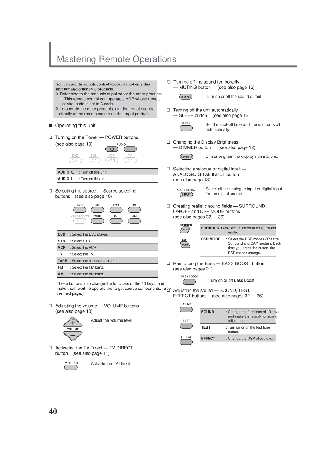 JVC RX-E100RSL manual Mastering Remote Operations 