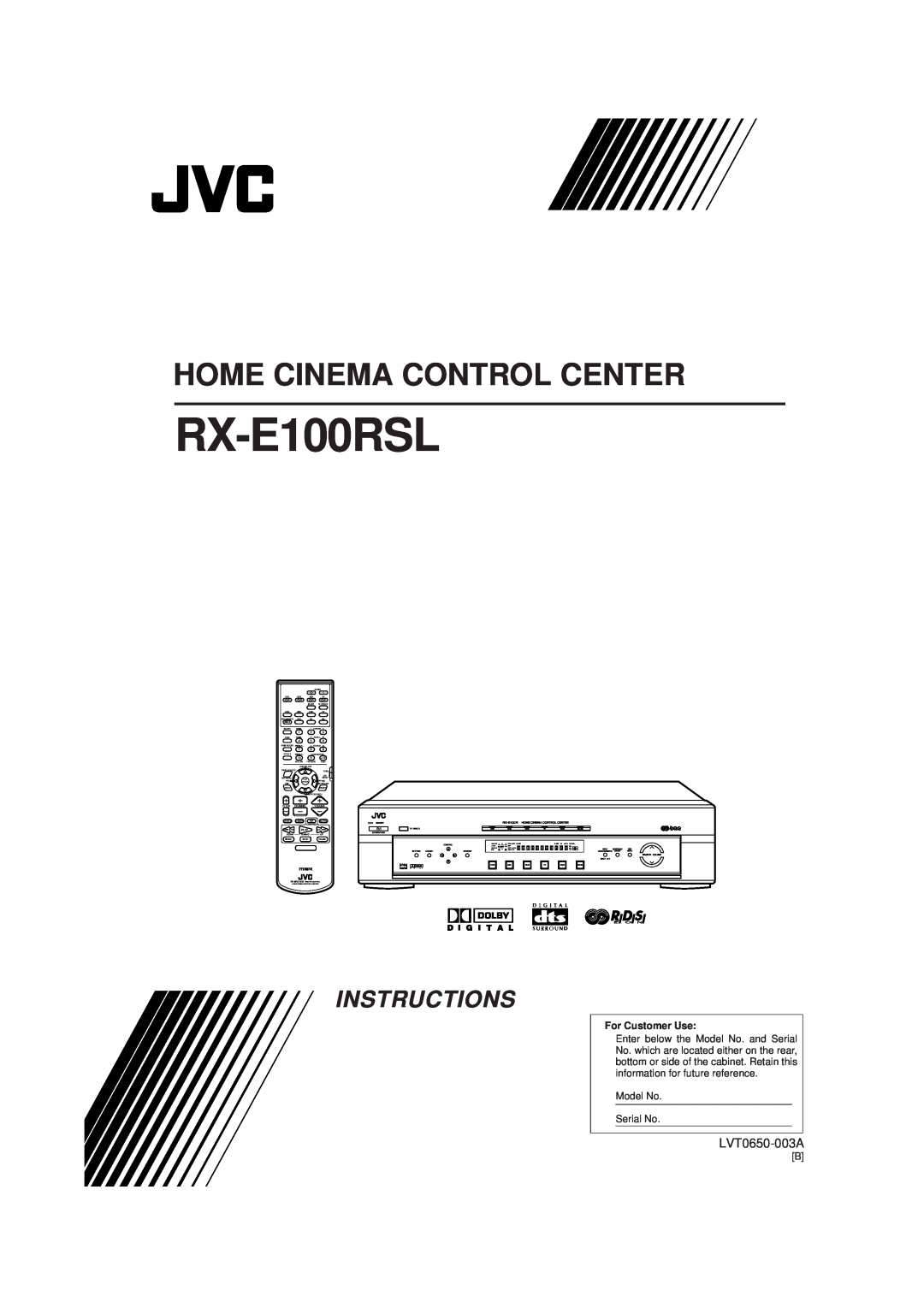 JVC RX-E100RSL manual Home Cinema Control Center, Instructions, LVT0650-003A 