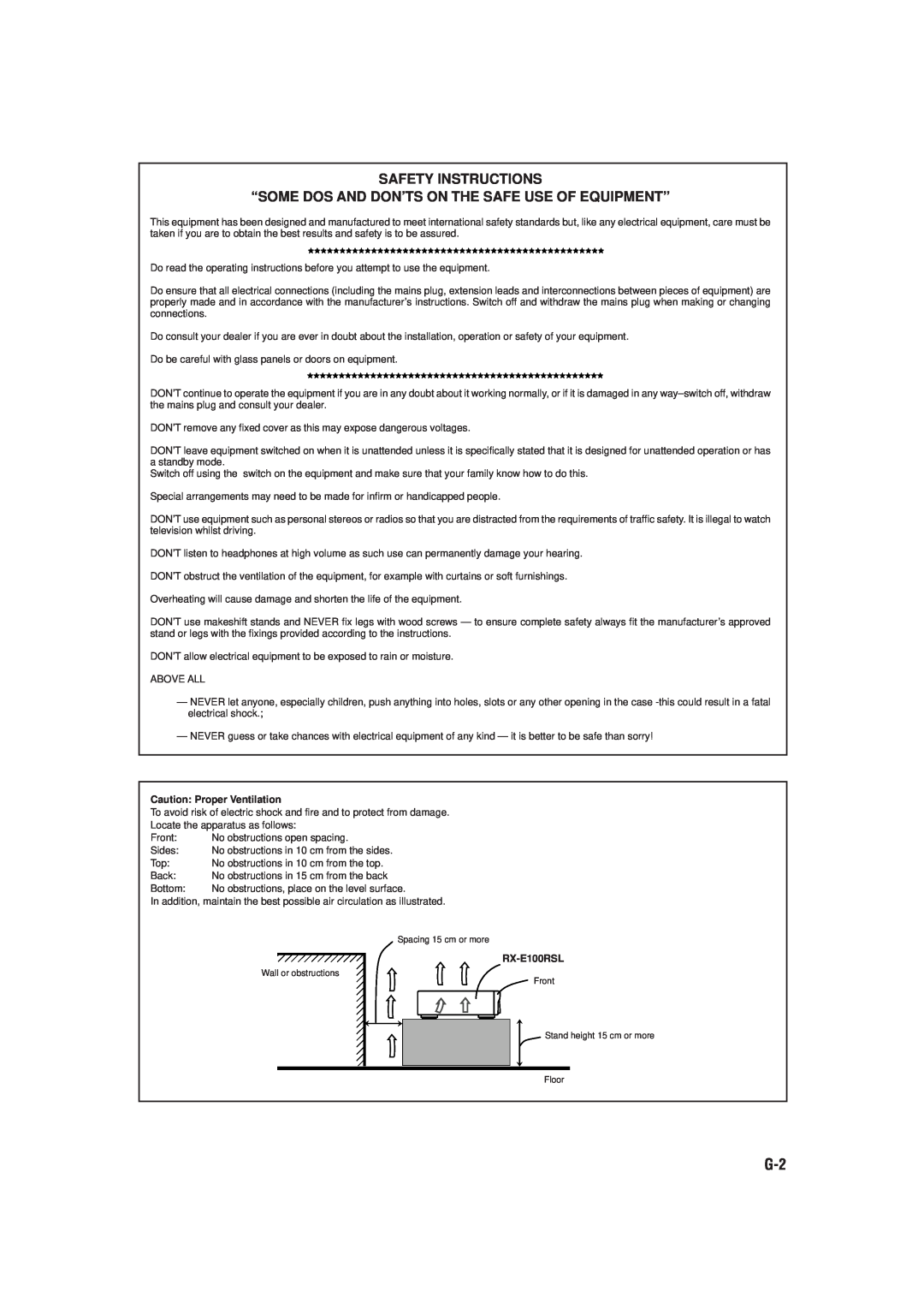 JVC RX-E100RSL manual Safety Instructions 