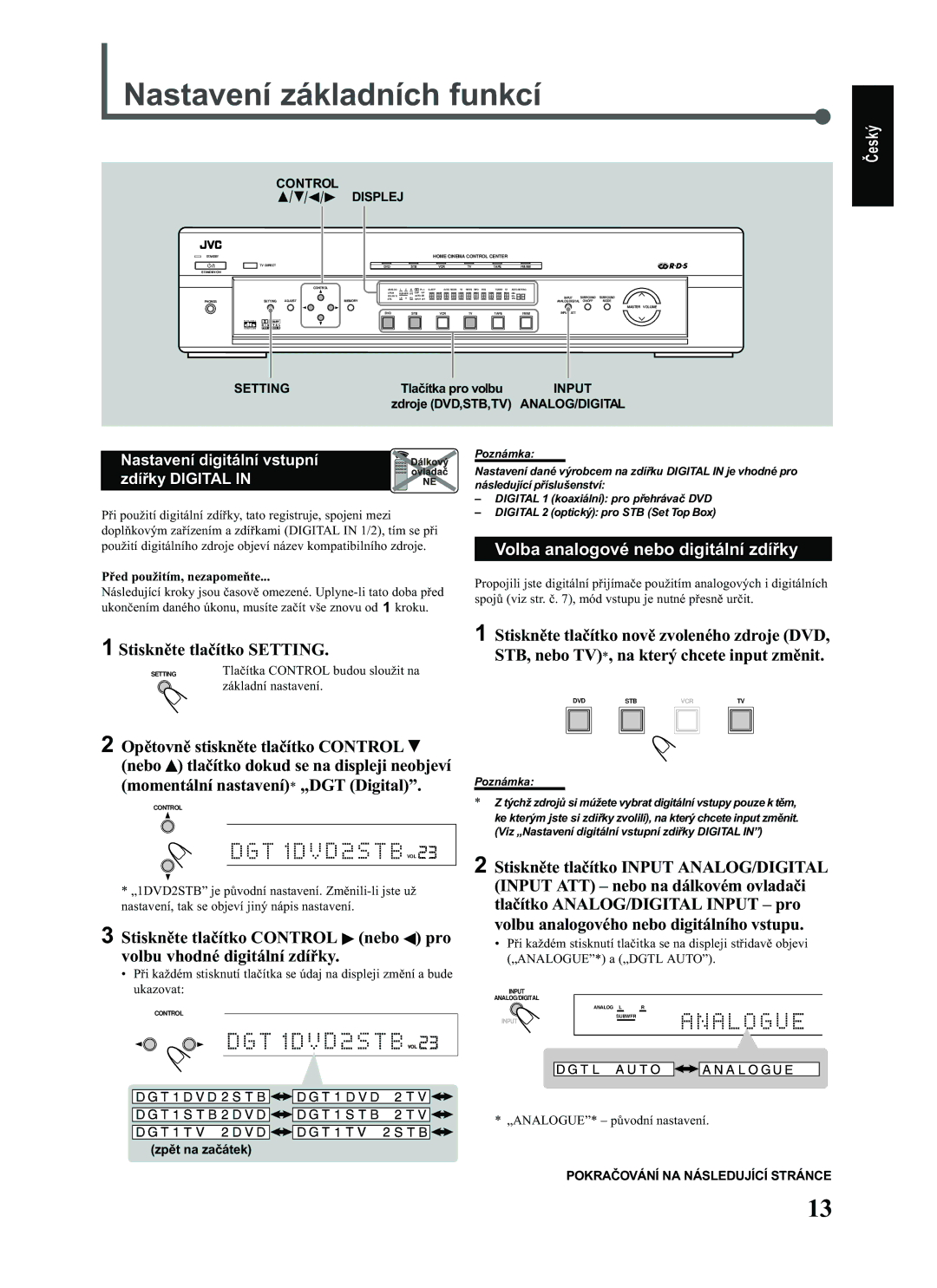 JVC RX-E112RSL, RX-E111RSL manual Momentální nastavení* „DGT Digital, Volbu vhodné digitální zdíøky 