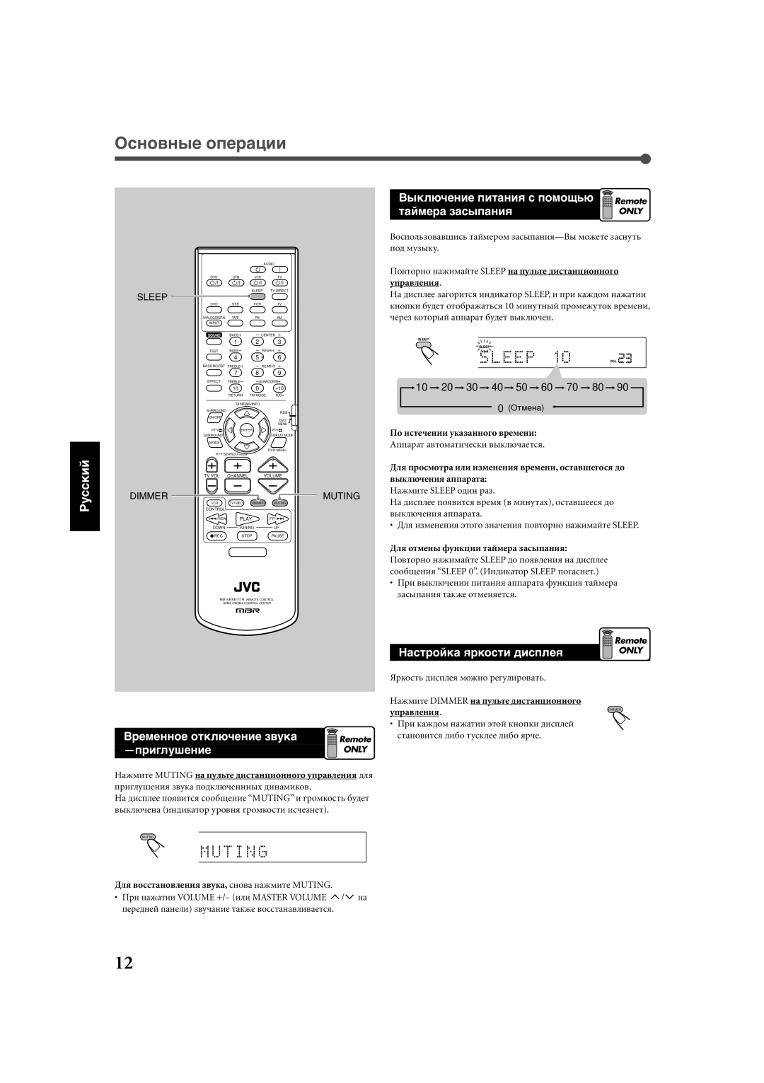 JVC RX-E111RSL, RX-E112RSL manual Пî èñòå÷åíèè óêàçàííîãî âðåìåíè, Дëя îòìåíû ôóíêöèè òàéìåðà çàñûïàíèя 