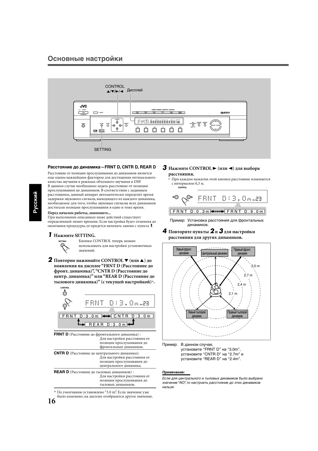 JVC RX-E111RSL, RX-E112RSL Нàæìèòå Control 3èëè 2 äëя âûáîðà ðàññòîяíèя, Пîâòîðèòå ïóíêòû 2 è 3 äëя íàñòðîéêè, Setting 