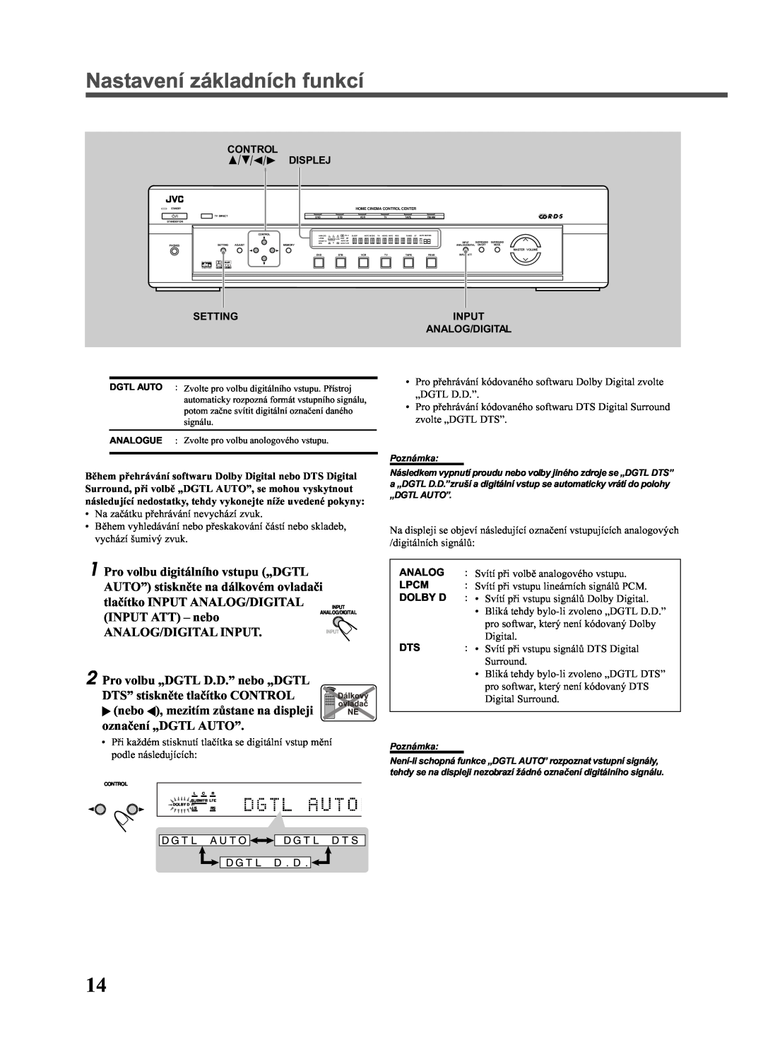 JVC RX-E111RSL, RX-E112RSL manual Nastavení základních funkcí 