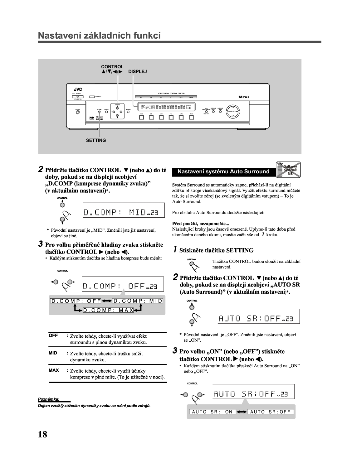 JVC RX-E111RSL, RX-E112RSL manual Nastavení základních funkcí, v aktuálním nastavení 