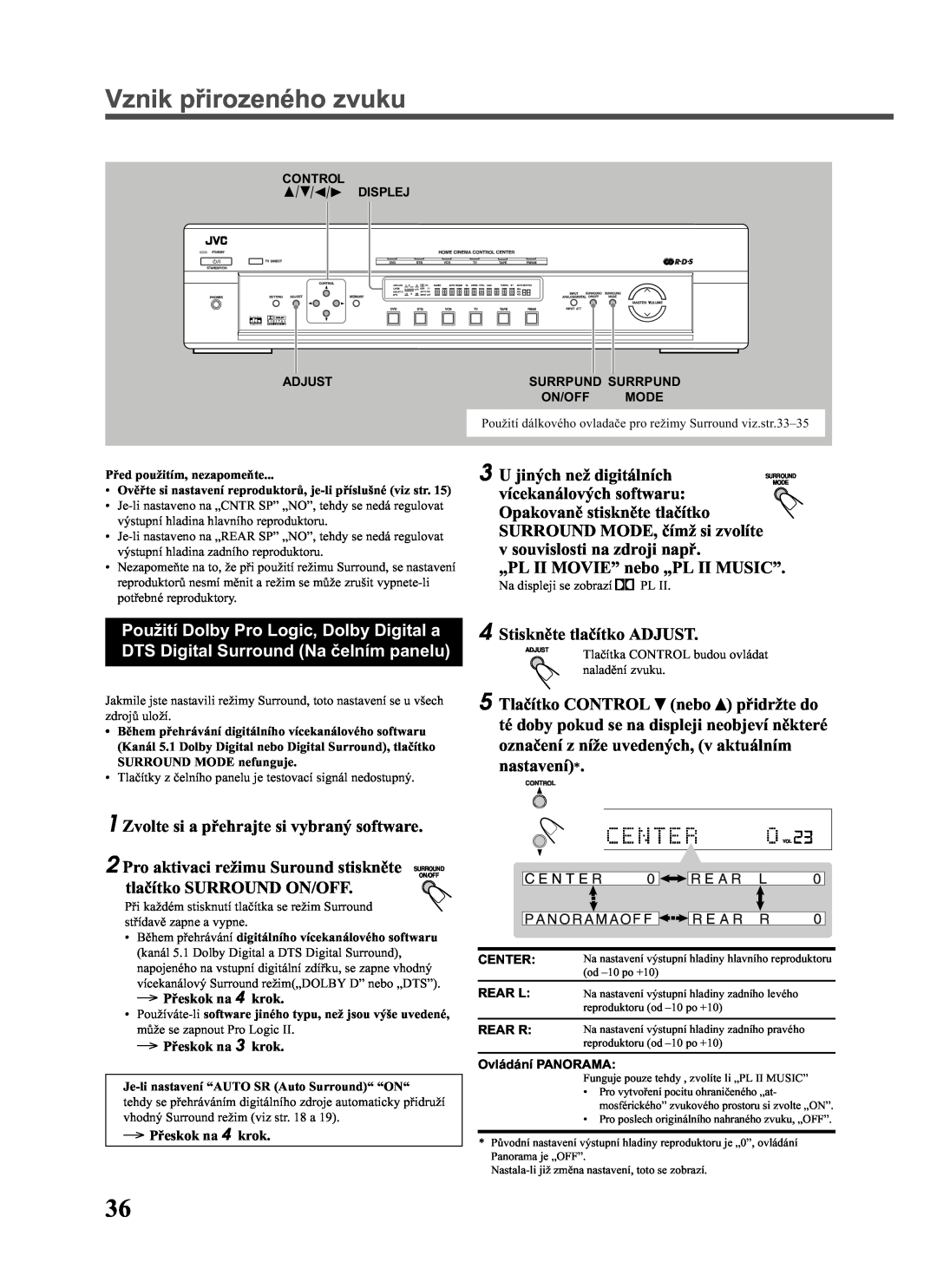 JVC RX-E111RSL, RX-E112RSL manual Vznik pøirozeného zvuku, U jiných než digitálních 