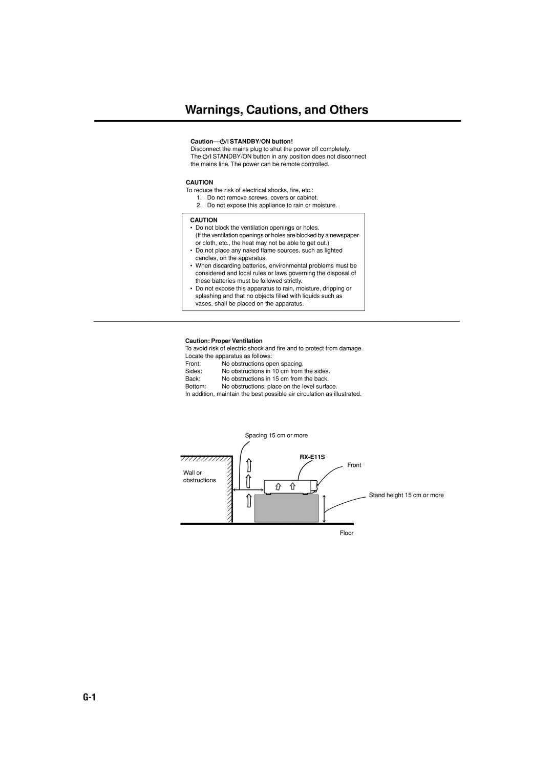 JVC RX-E11S manual Front Stand height 15 cm or more Floor 
