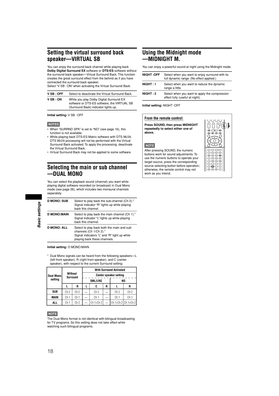 JVC RX-E11S manual Setting the virtual surround back speaker-VIRTUAL SB, Selecting the main or sub channel 