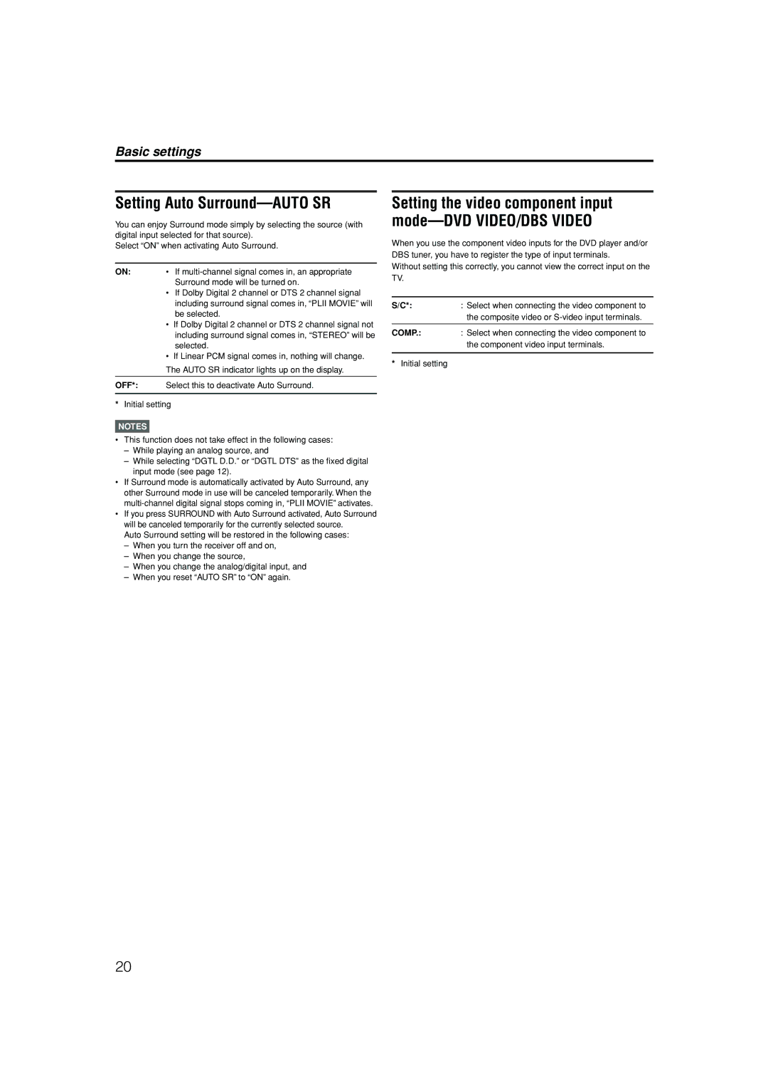 JVC RX-ES1SL manual Setting Auto Surround-AUTO SR, Setting the video component input mode-DVD VIDEO/DBS Video 