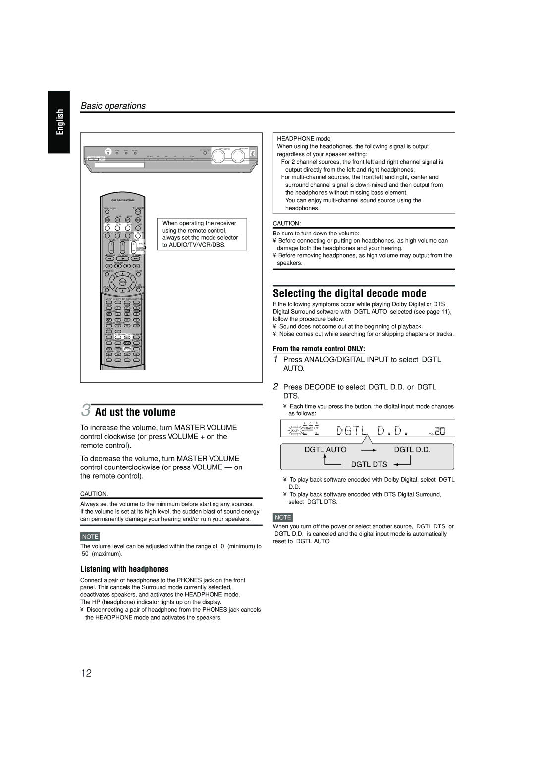 JVC RX-ES1SL manual Adjust the volume 