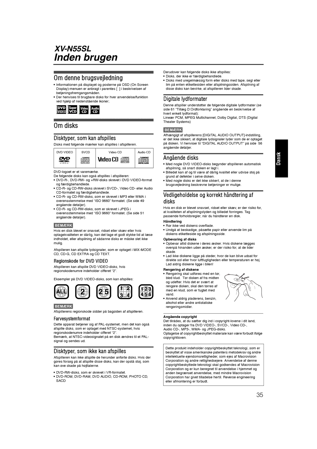 JVC RX-ES1SL manual Inden brugen, Om denne brugsvejledning, Om disks 