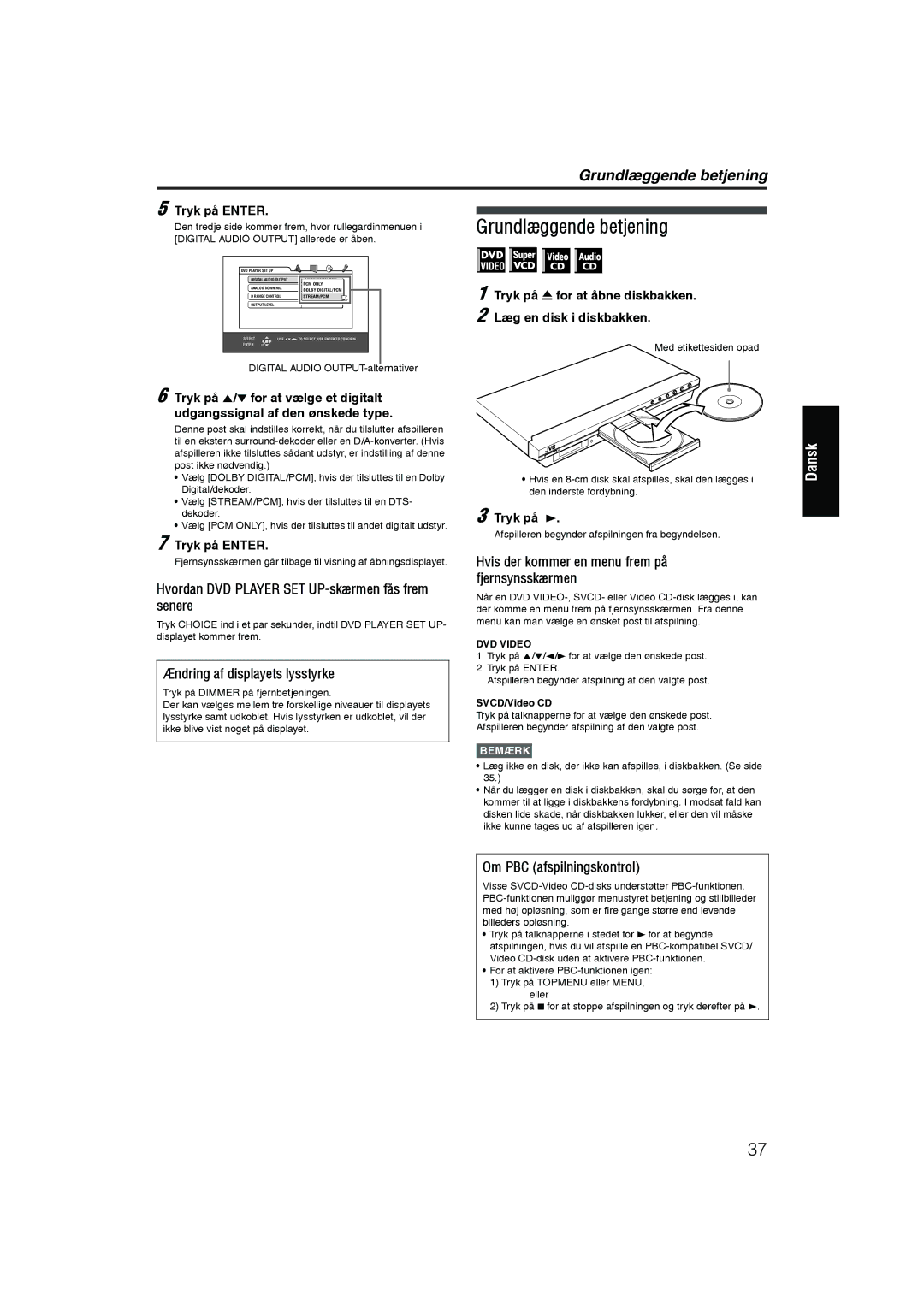 JVC RX-ES1SL manual Grundlæggende betjening 