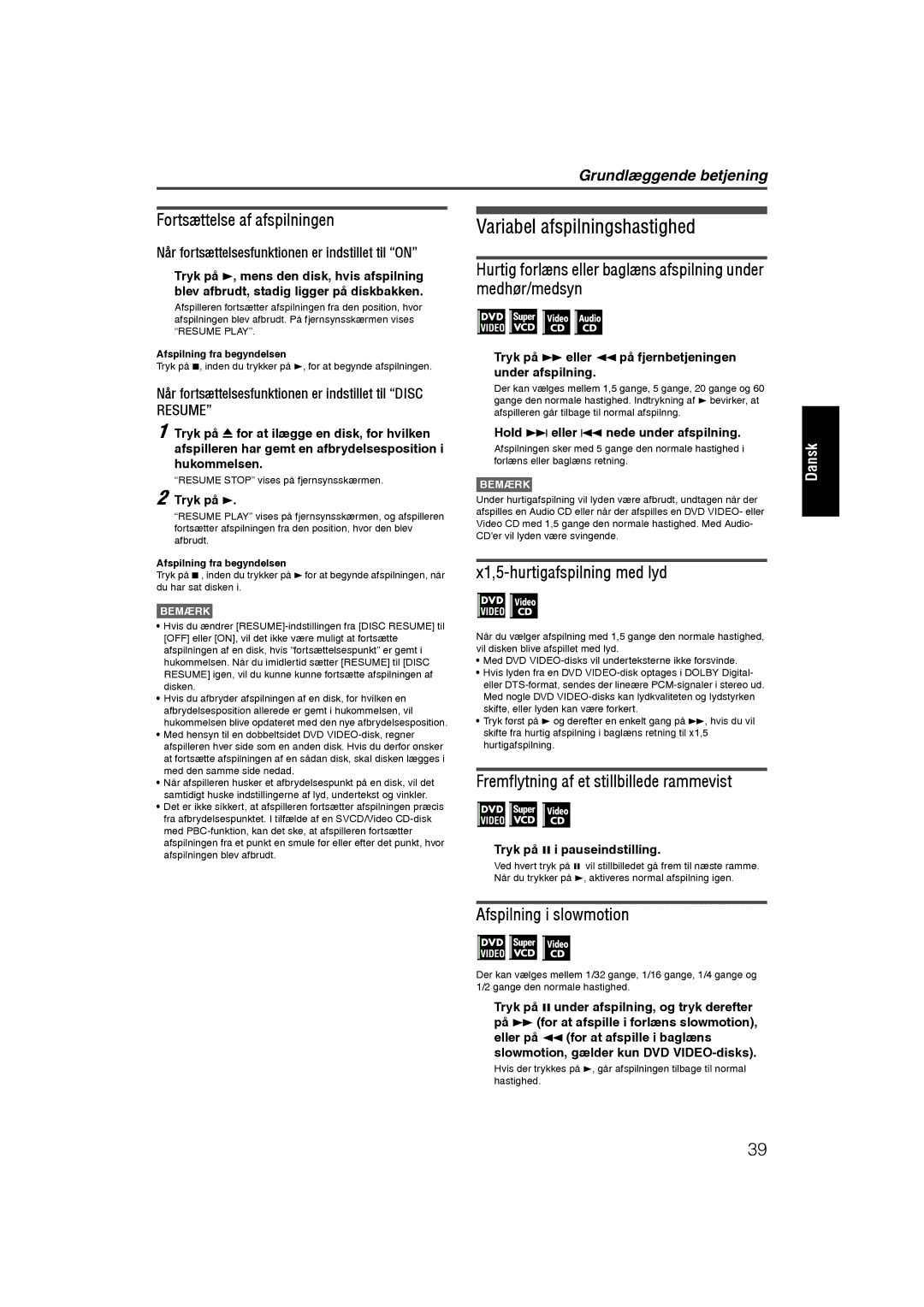 JVC RX-ES1SL manual Variabel afspilningshastighed 