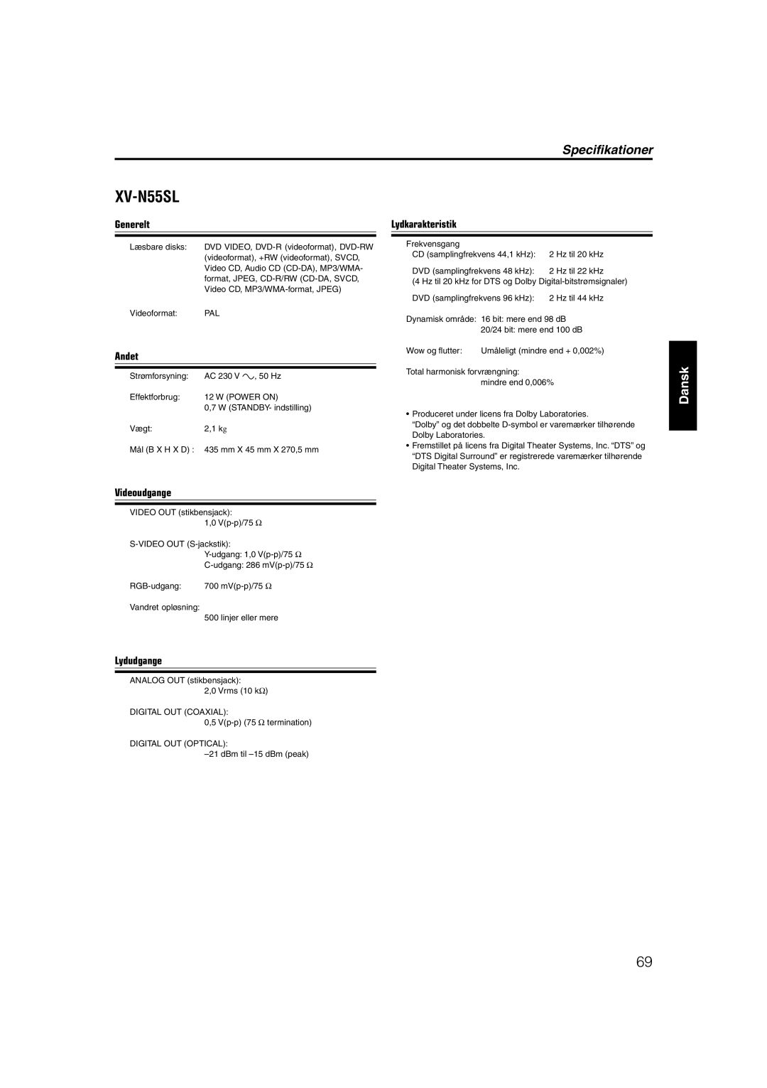 JVC RX-ES1SL manual Specifikationer, Pal, Power on, Digital OUT Coaxial, Digital OUT Optical 