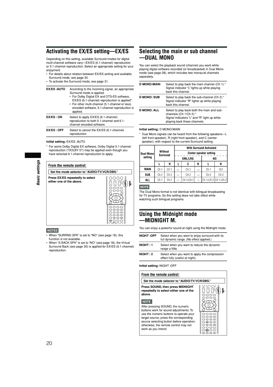 JVC RX-F10S manual Selecting the main or sub channel, Using the Midnight mode 