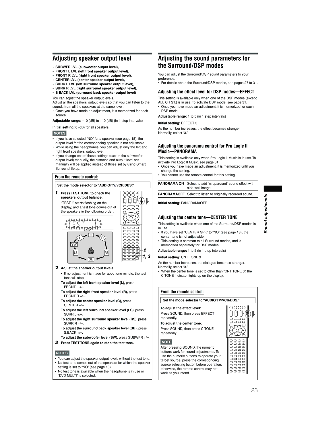 JVC RX-F10S manual Adjusting speaker output level, Adjusting the effect level for DSP modes-EFFECT 