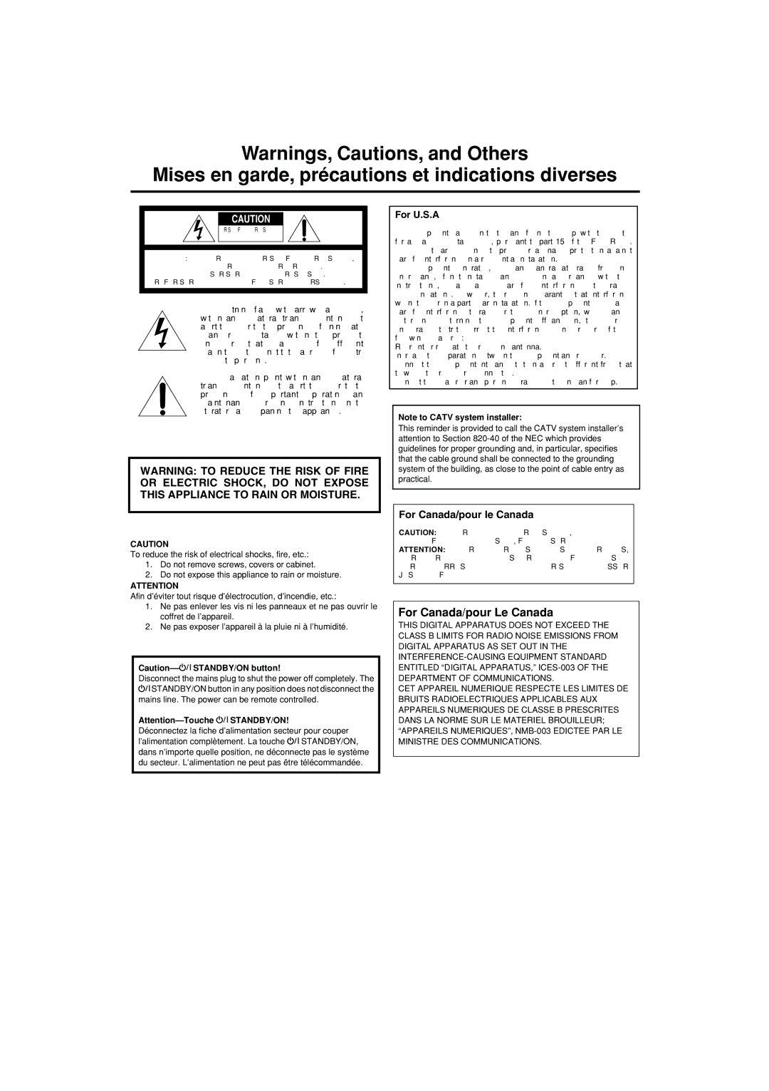 JVC RX-F10S manual Mises en garde, précautions et indications diverses 