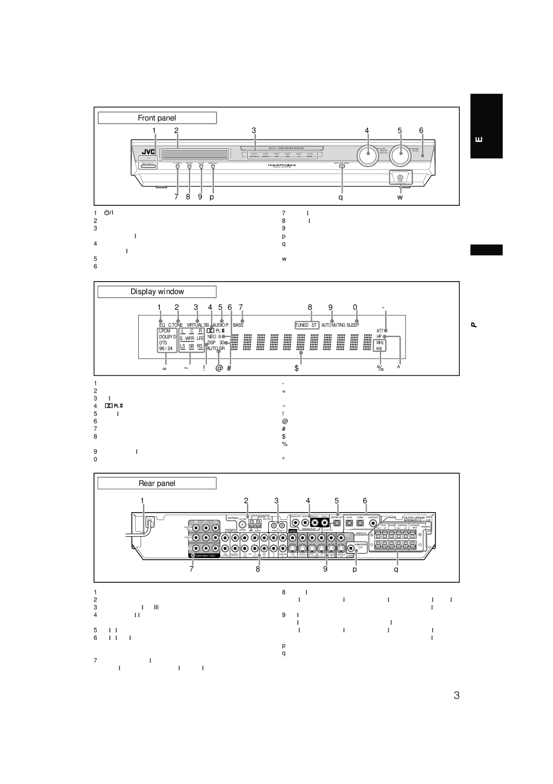 JVC RX-F10S manual Front panel, Display window 