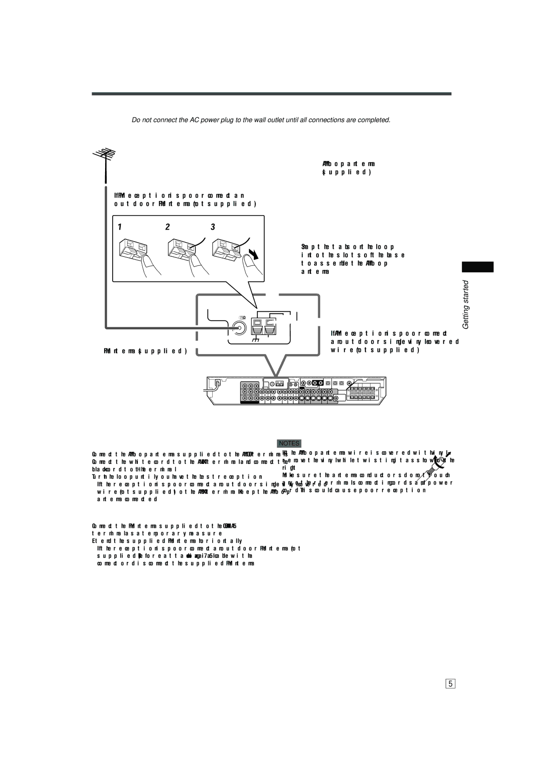 JVC RX-F10S manual Connecting the FM and AM antennas, AM antenna connection, FM antenna connection 