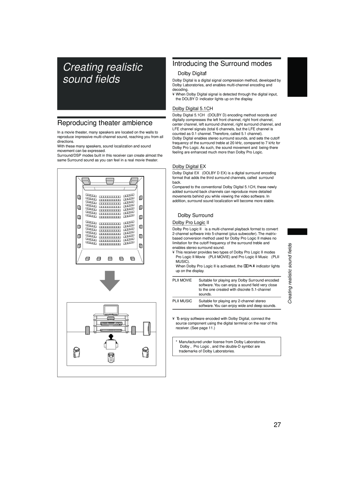 JVC RX-F10S manual Pro Logic II Movie Plii Movie and Pro Logic II Music Plii, Plii Music 