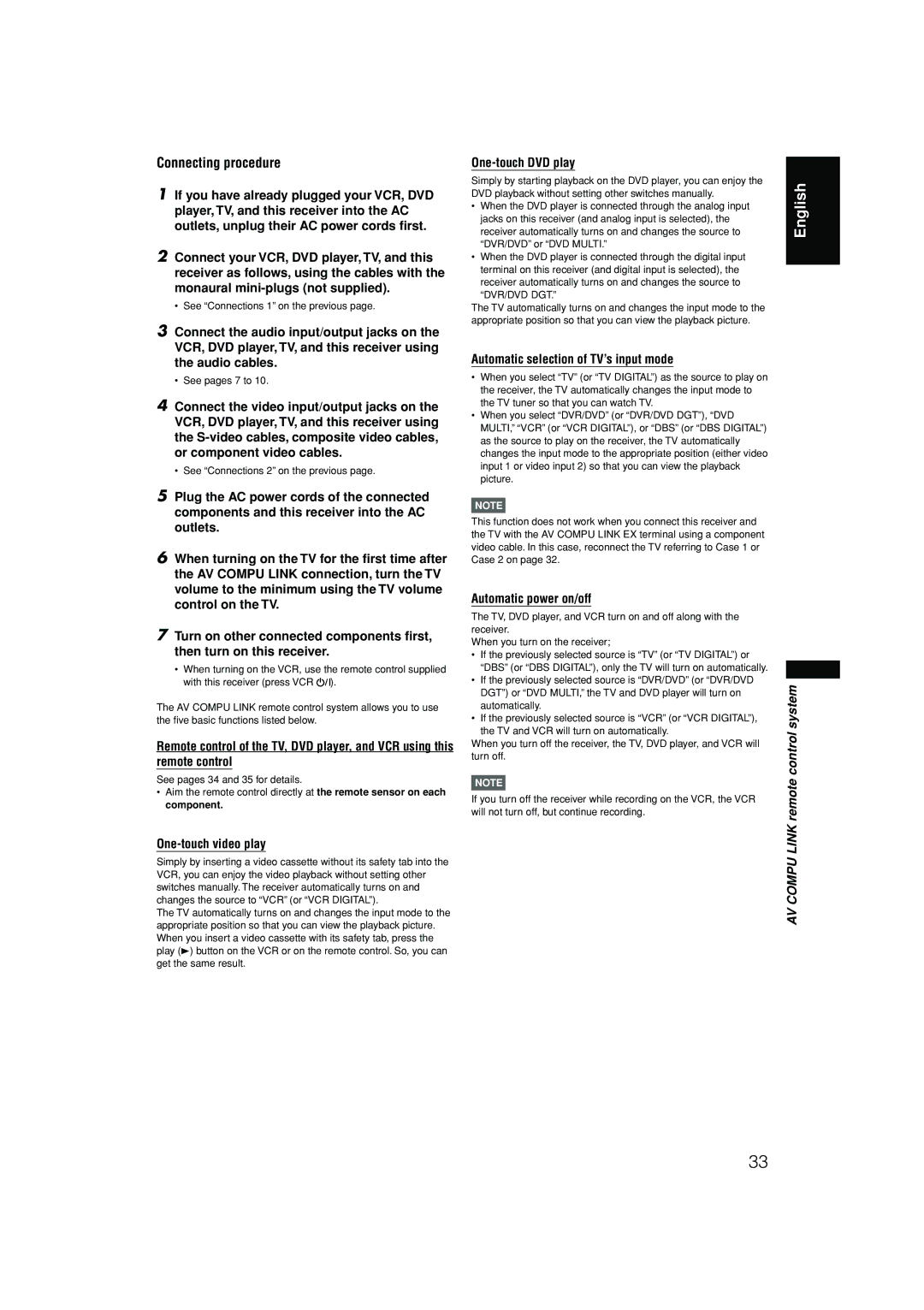 JVC RX-F10S manual Connecting procedure 