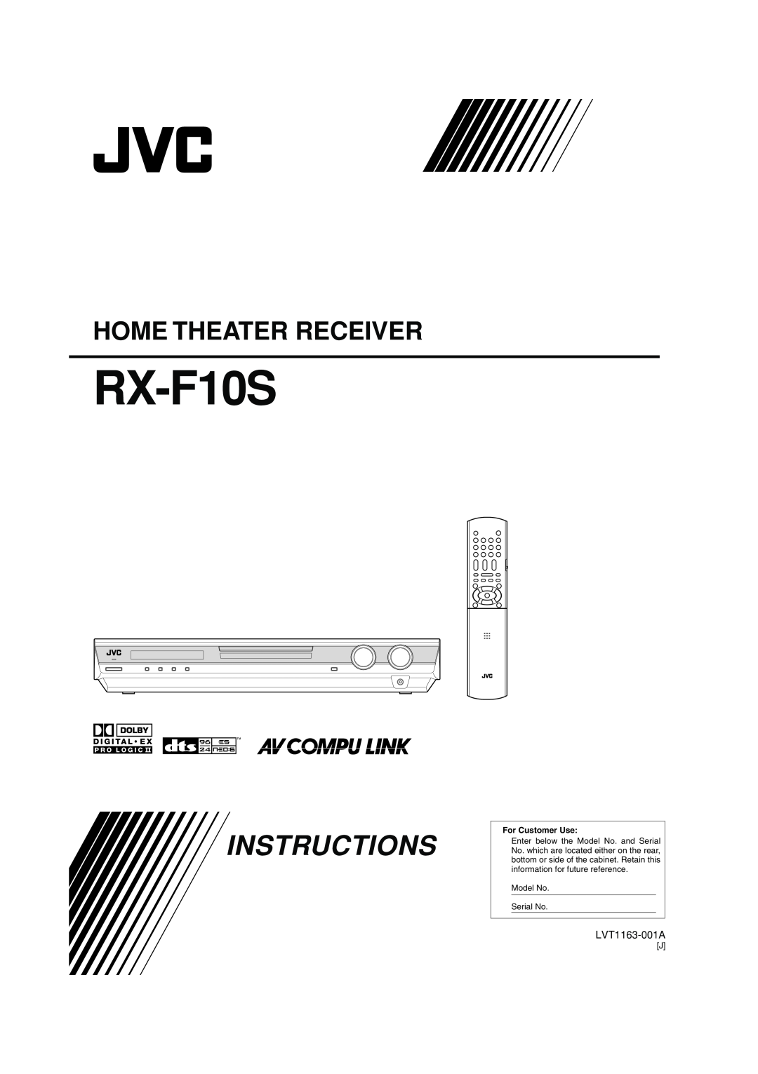 JVC RX-F10S manual Instructions, Home Theater Receiver 