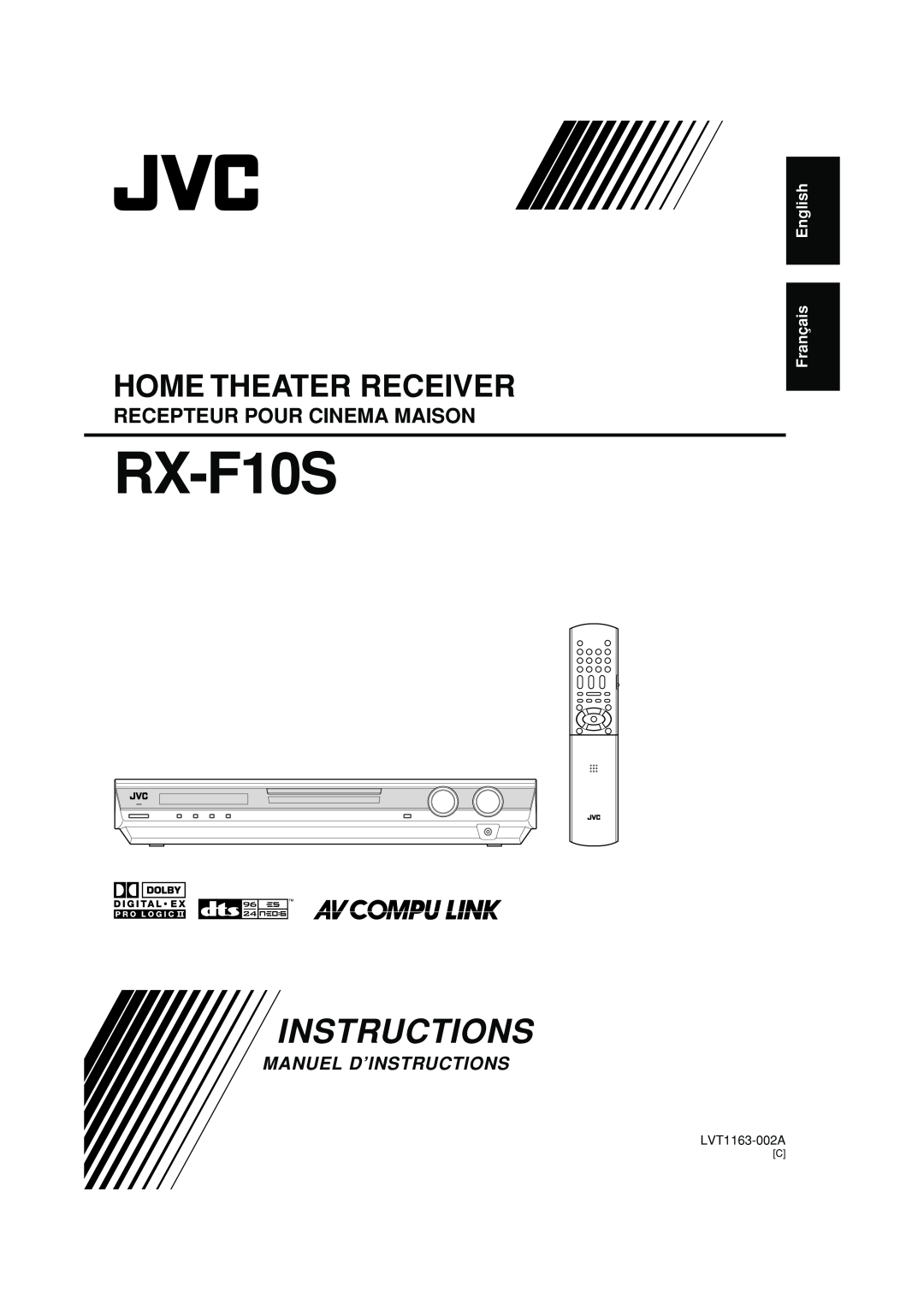 JVC RX-F10S manual English Français, Home Theater Receiver, Recepteur Pour Cinema Maison, Manuel D’Instructions 