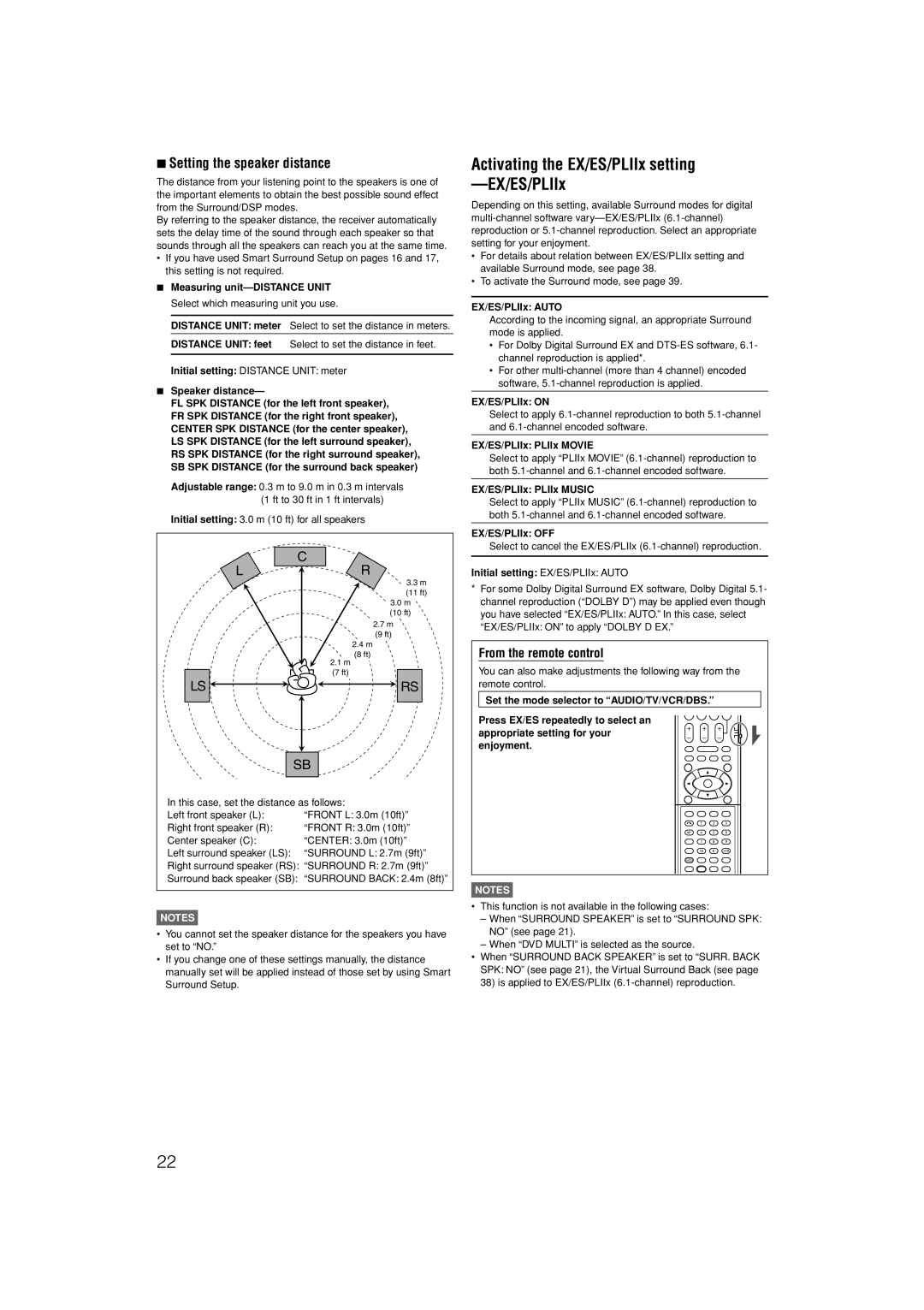 JVC RX-F31S manual 7Setting the speaker distance, C L Ls Sb, From the remote control, Notes 