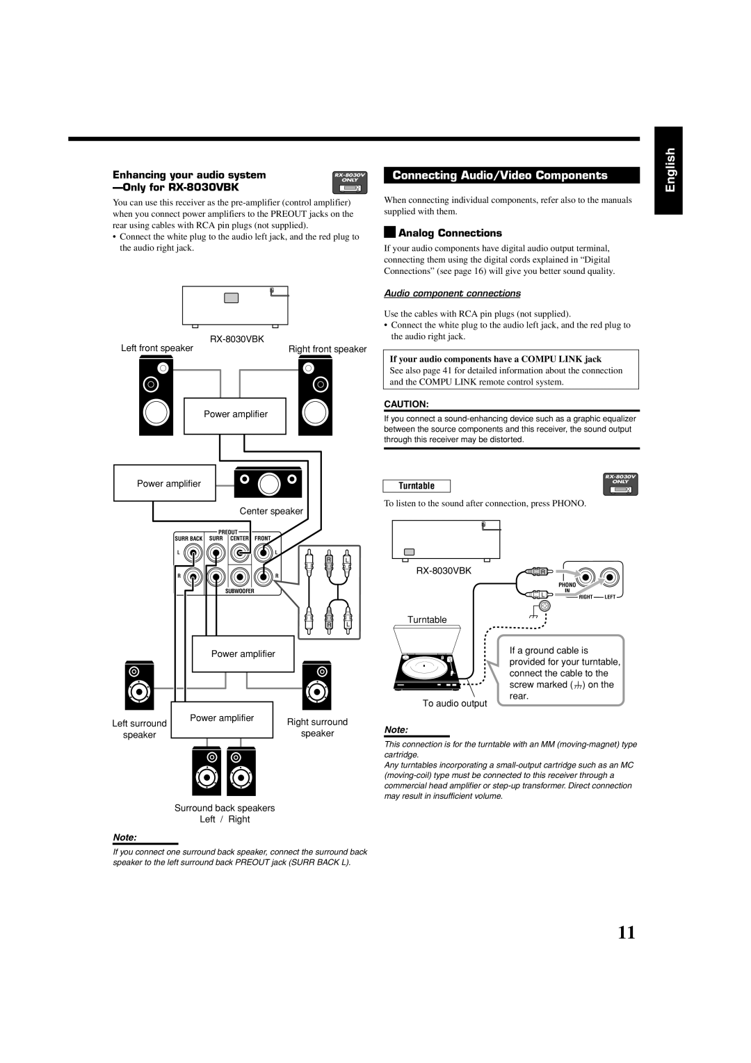 JVC RX7030VBK manual RX-8030VBK Left front speaker, Center speaker 