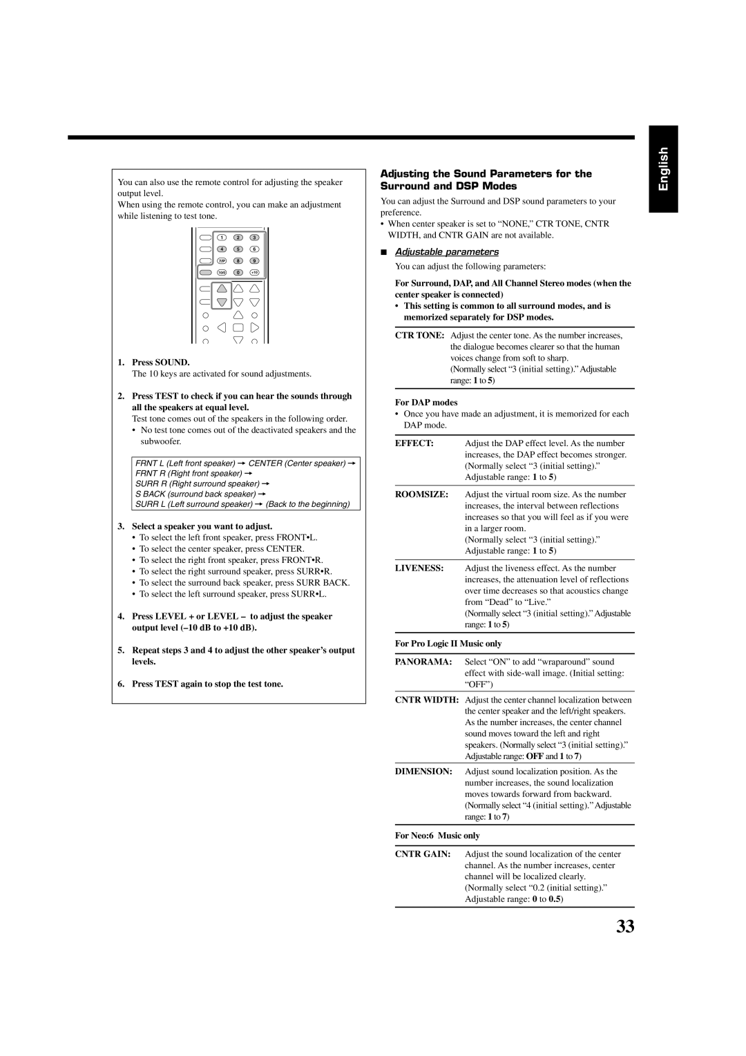 JVC RX7030VBK manual English, 7Adjustable parameters 