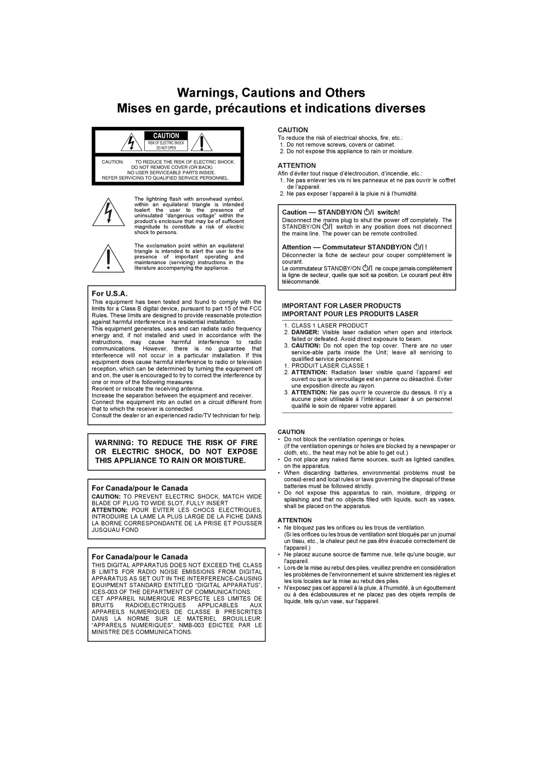 JVC S200BK manual Mises en garde, précautions et indications diverses 