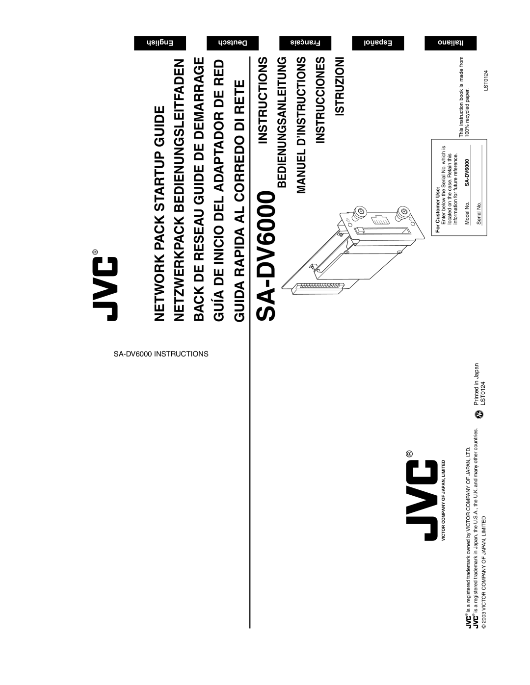 JVC SA-DV6000 manual Italiano 