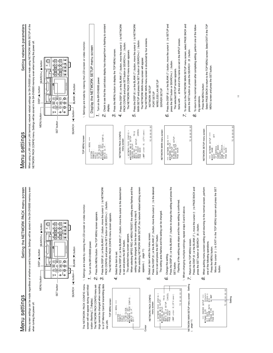 JVC SA-DV6000 Setting the Network Pack menu screen, Setting network parameters, Display the Network Setup menu screen 