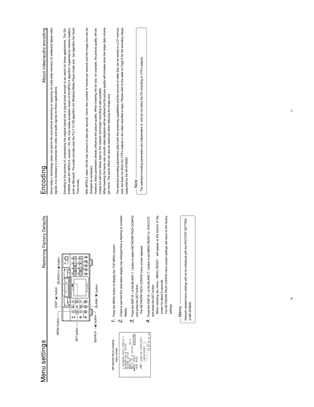 JVC SA-DV6000 manual Encoding, Restoring Factory Defaults, About video/audio encoding 