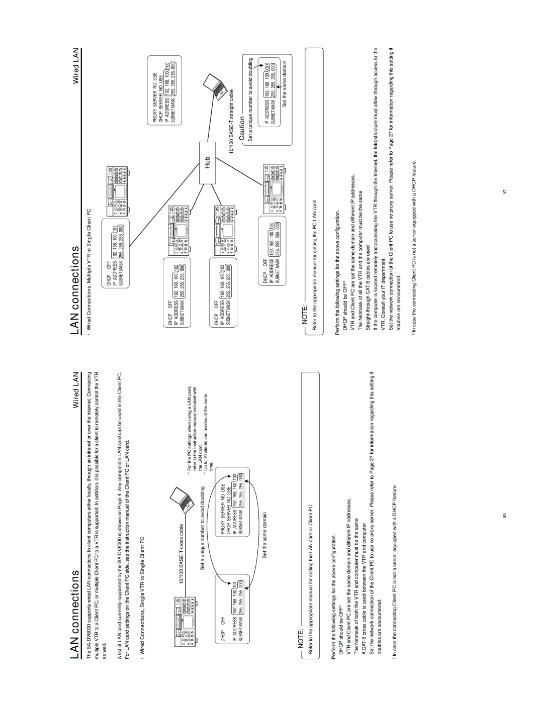 JVC SA-DV6000 manual Wired LAN, Wired Connections, Multiple VTR to Single Client PC 