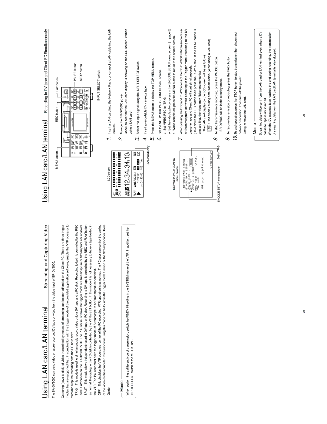 JVC SA-DV6000 manual Using LAN card/LAN terminal, Streaming and Capturing Video 