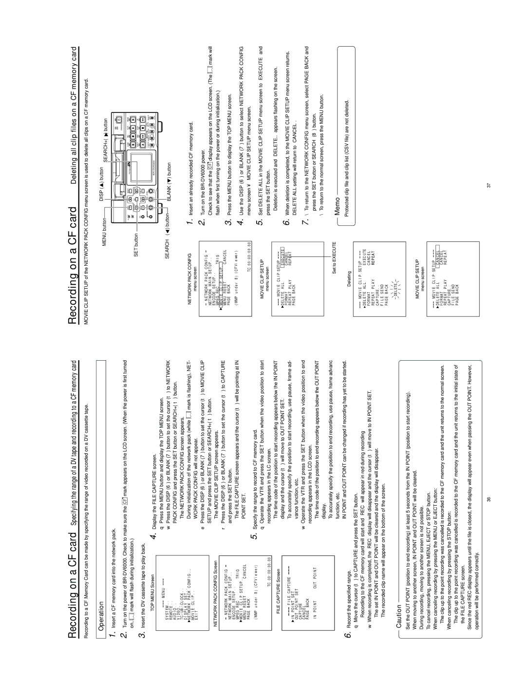 JVC SA-DV6000 manual Operation, Deleting all clip files on a CF memory card, Point SET 