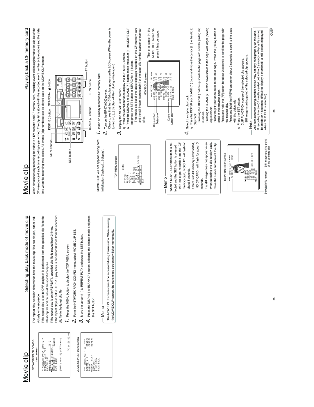 JVC SA-DV6000 manual Movie clip, Selecting play back mode of movie clip, Playing back a CF memory card 