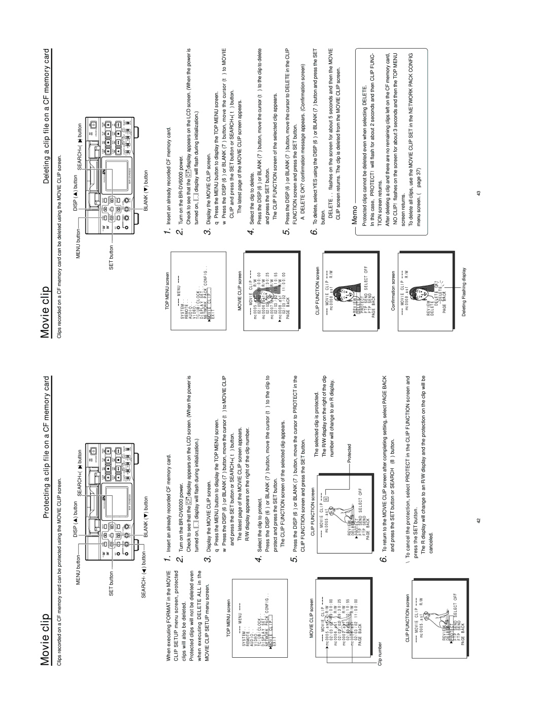 JVC SA-DV6000 manual Protecting a clip file on a CF memory card, Deleting a clip file on a CF memory card 