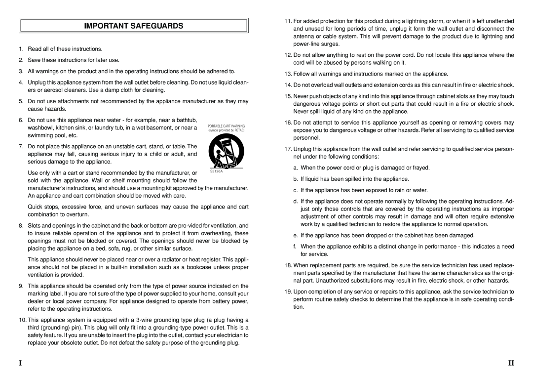 JVC SA-K51U manual Important Safeguards 