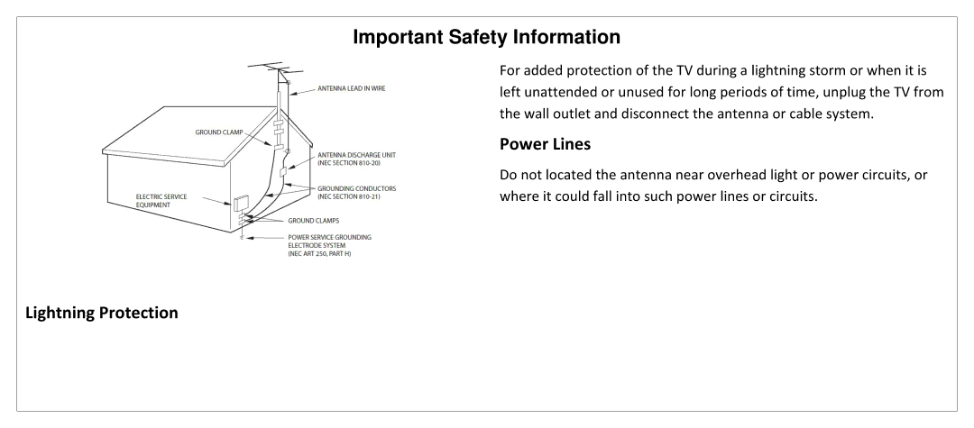 JVC SL42B-C manual Power Lines, Lightning Protection 