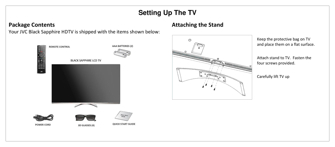 JVC SL42B-C manual Setting Up The TV, Package Contents 