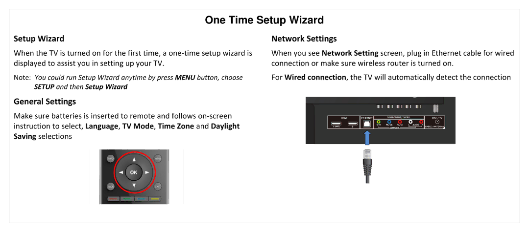 JVC SL42B-C manual One Time Setup Wizard, General Settings, Network Settings 